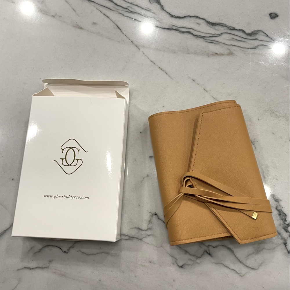 Tan Vegan leather cord and cable purse for electronics by Glass Ladder & Co